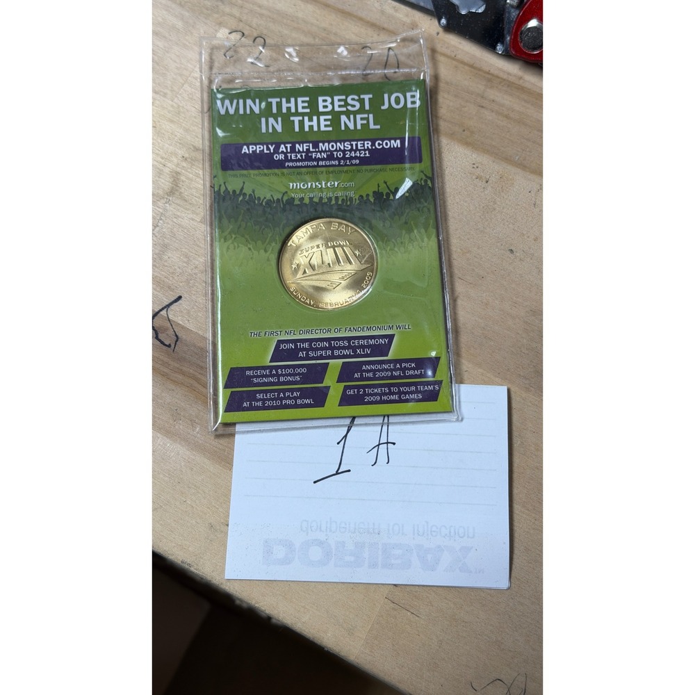 NFL Super Bowl XLIII Monster.com Promo Coin 2009 Tampa Bay Fandemonium Gold Tone
